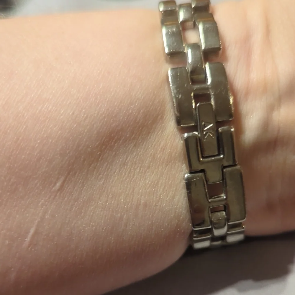 Watch Silver Colored Ann Klein Link Bracelet Style W/Light Blue Face